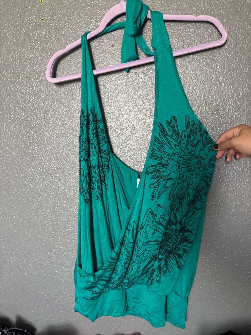 Women’s Boho Teal Floral Loose Halter Tank Top